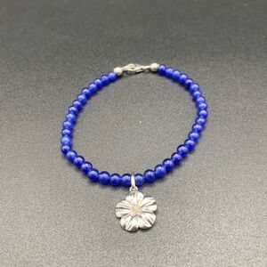 Blue Beaded Crystal Bracelet With Sterling Flower Charm STS 925
